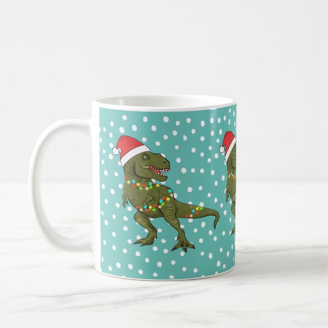 Taza De Café Navidades de los dinosaurios Santa T-Rex Xmas Mug (Izquierda)