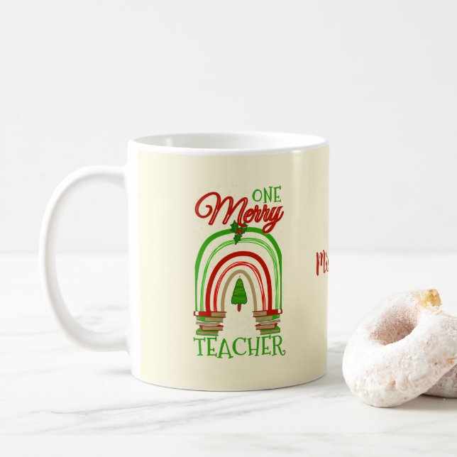 Taza De Café Navidades de Maestros de Navidad Feliz Personaliza (Con donut)