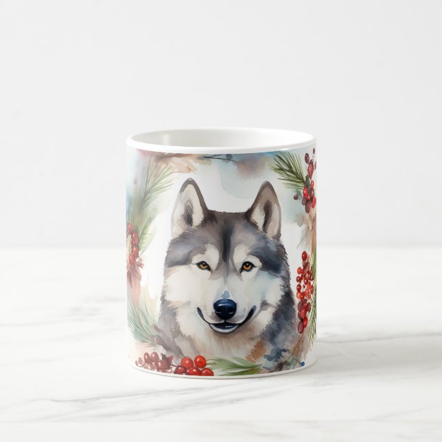 Taza De Café Navidades de Malamute de Alaska escribieron presen (Centro)
