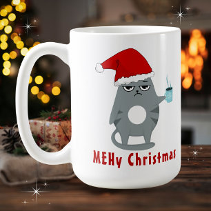 Taza De Café NAVIDADES de MEHy (MEH) con un gato gracioso