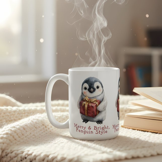 Taza De Café Navidades de Merry & Bright Penguin (Subido por el creador)
