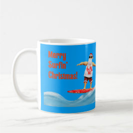 Taza De Café Navidades de Merry Surfin en tabla de surf