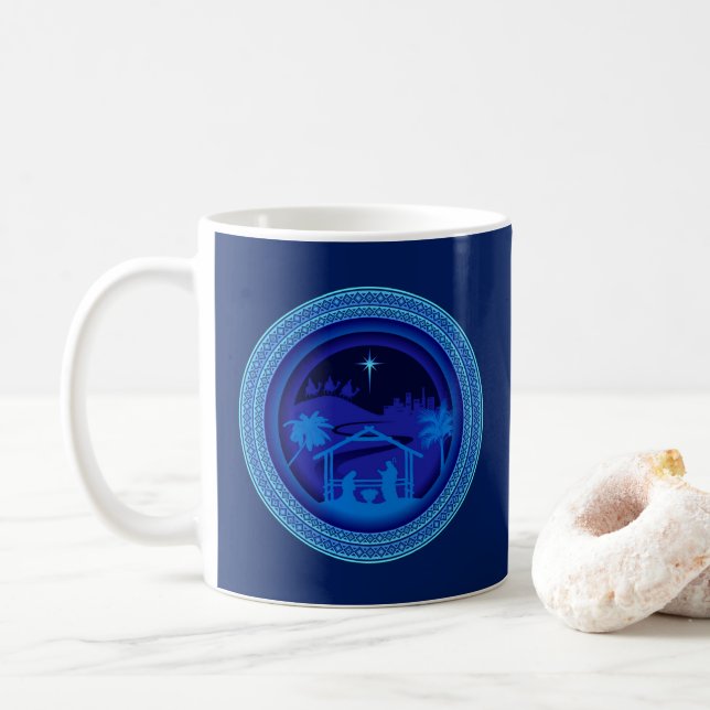 Taza De Café Navidades de Natividad Azul coincidentes (Con donut)