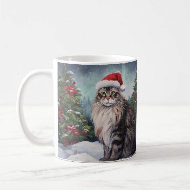 Taza De Café Navidades de Nieve al gato de Maine Coon (Izquierda)