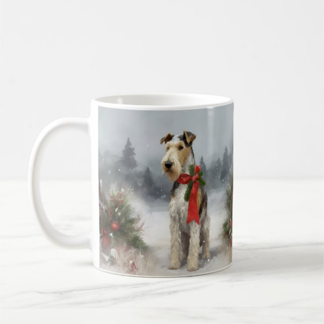 Taza De Café Navidades de Nieve en Wirefox Terrier Dog (Izquierda)