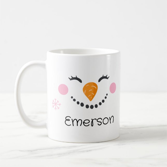 Taza De Café Navidades de niños sonriendo muñeco de nieve perso (Izquierda)