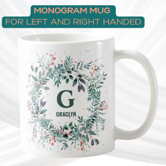 Taza De Café Navidades de nombre de monograma verde