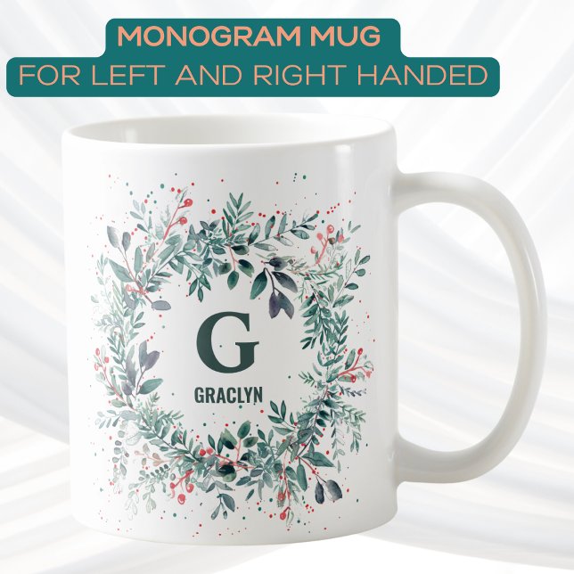 Taza De Café Navidades de nombre de monograma verde (Subido por el creador)