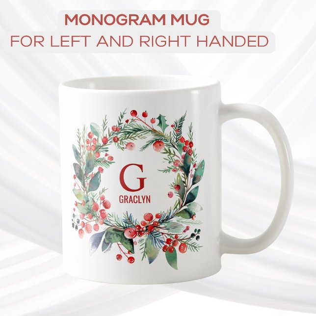 Taza De Café Navidades de nombre de monograma verde (Subido por el creador)