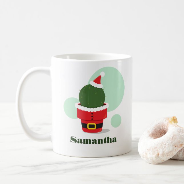 Taza De Café Navidades de nombres de Santa Cactus (Con donut)