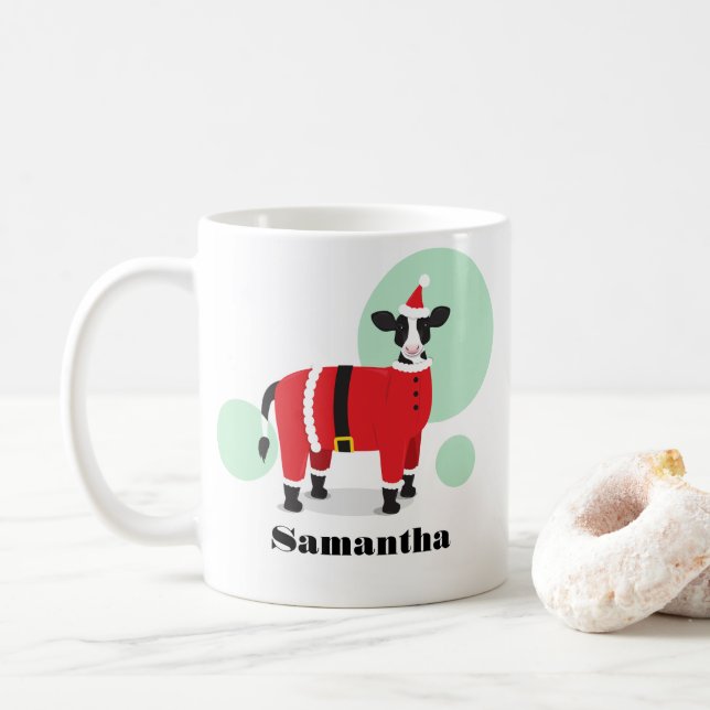 Taza De Café Navidades de nombres de vacas de Santa (Con donut)