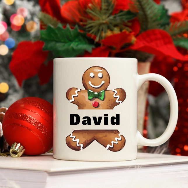 Taza De Café Navidades de nombres personalizados de Gingerbread (Personalized Gingerbread Man Custom Name Christmas Coffee Mug
)
