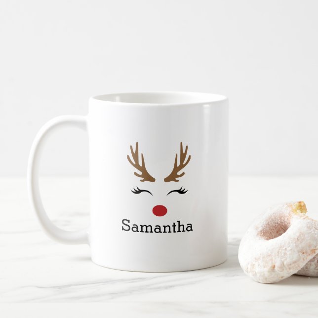 Taza De Café Navidades de nombres personalizados pequeños renos (Con donut)