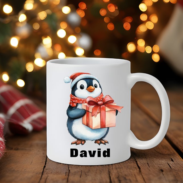 Taza De Café Navidades de nombres personalizados regalo de ping (Custom Name Christmas Penguin Gift Coffee Mug)