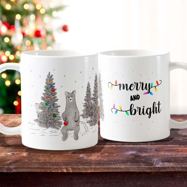 Taza De Café Navidades de oso y árbol Mug, mora y peluca brilla (Subido por el creador)