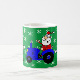 Taza De Café Navidades De País Santa Sobre El Tractor Y Las Vac
