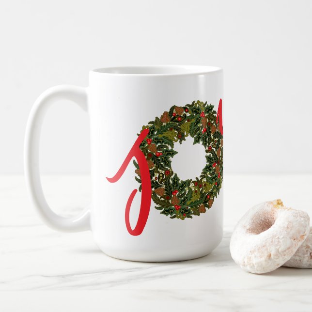 Taza De Café Navidades de Paisley Navidades Wreath JOY (Con donut)