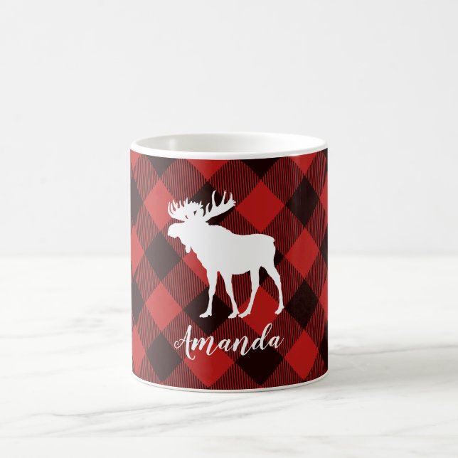 Taza De Café Navidades de papel rojo y negro de alce y búfalo (Centro)