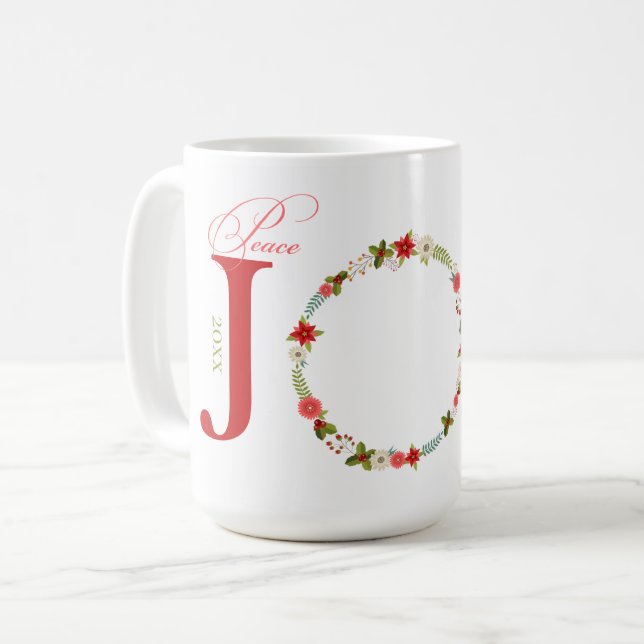 Taza De Café Navidades de Peace Joy Love Wreath (Anverso izquierdo)