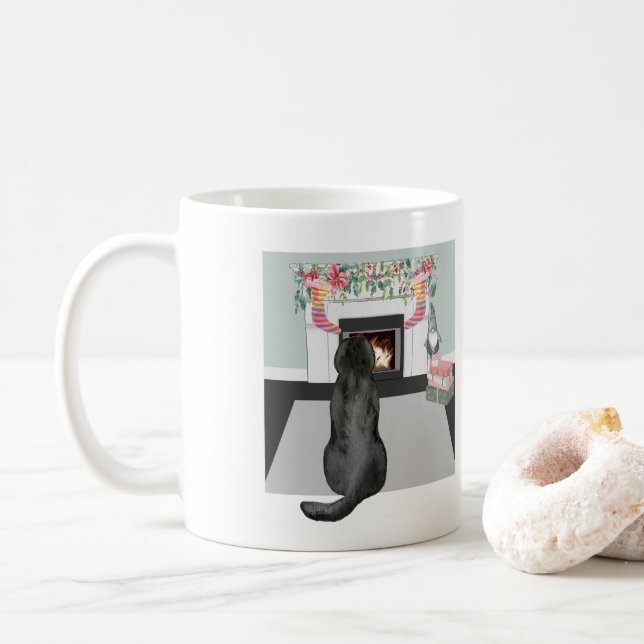 Taza De Café Navidades de perro de Labrador Negro reemplazan la (Con donut)