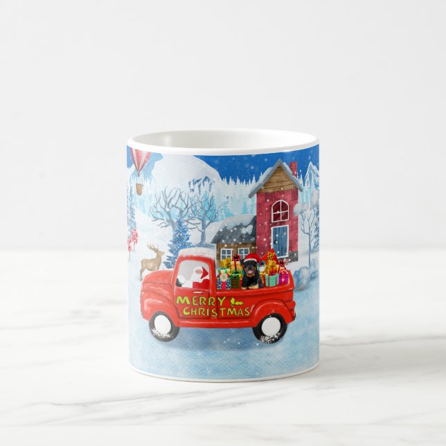 Taza De Café Navidades de perro de Rottweiler: Nieve de vectore (Centro)