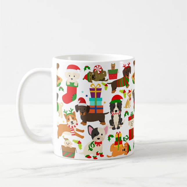 Taza De Café Navidades de perros con cachorros (Izquierda)