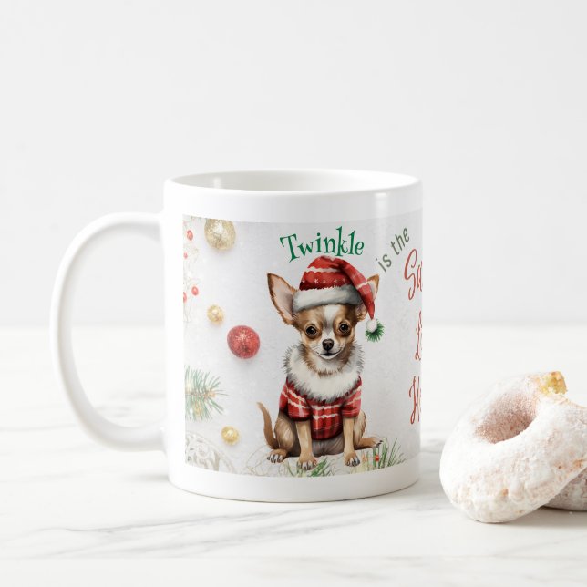Taza De Café Navidades de personalizable Santa Chihuahua (Con donut)