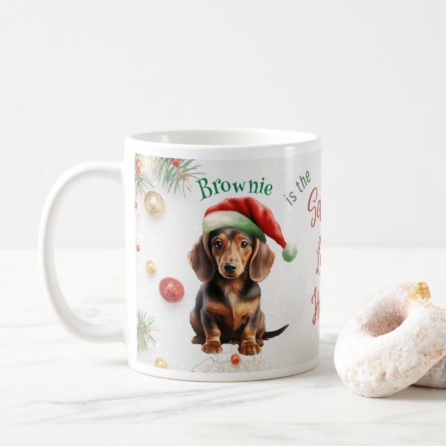 Taza De Café Navidades de personalizable Santa Mini Dachshund (Con donut)