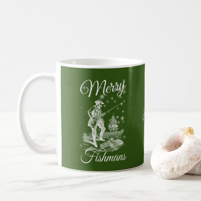 Taza De Café Navidades de pesca navideña personalizada (Con donut)