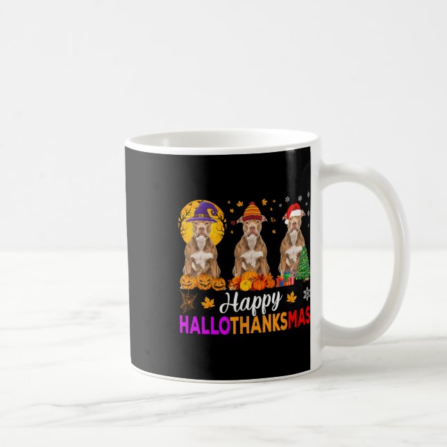 Taza De Café Navidades de Pitbull Dog Halloween Hallothanksmas  (Derecha)
