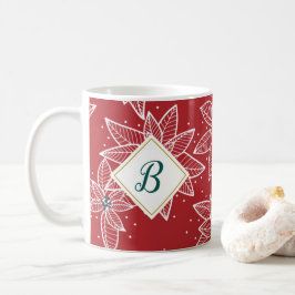 Taza De Café Navidades de Poinsettia Roja Mug inicial