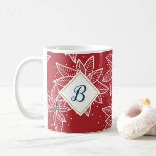 Taza De Café Navidades de Poinsettia Roja Mug inicial