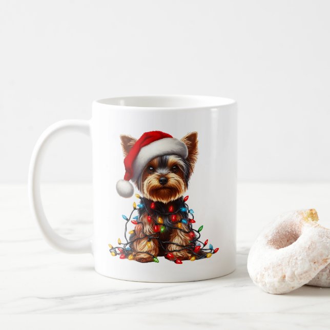 Taza De Café Navidades de porras de perro de Yorkshire Terrier (Con donut)