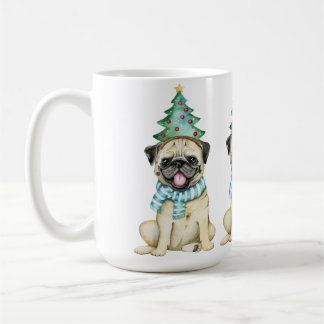 Taza De Café Navidades de pug cutáneo acuarela
