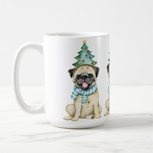 Taza De Café Navidades de pug cutáneo acuarela (Izquierda)