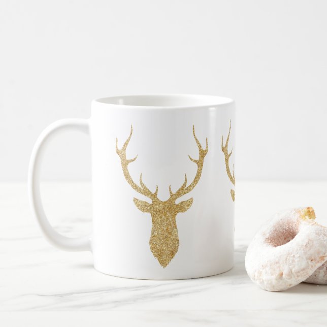 Taza De Café Navidades de Purpurina de oro falso Deer (Con donut)