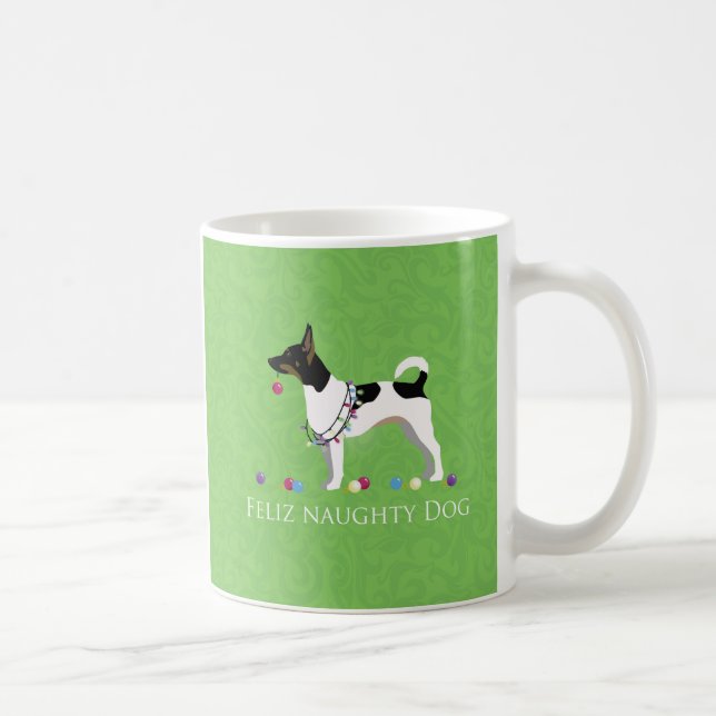 Taza De Café Navidades de Rat Terrier Feliz Naughty Dog (Derecha)