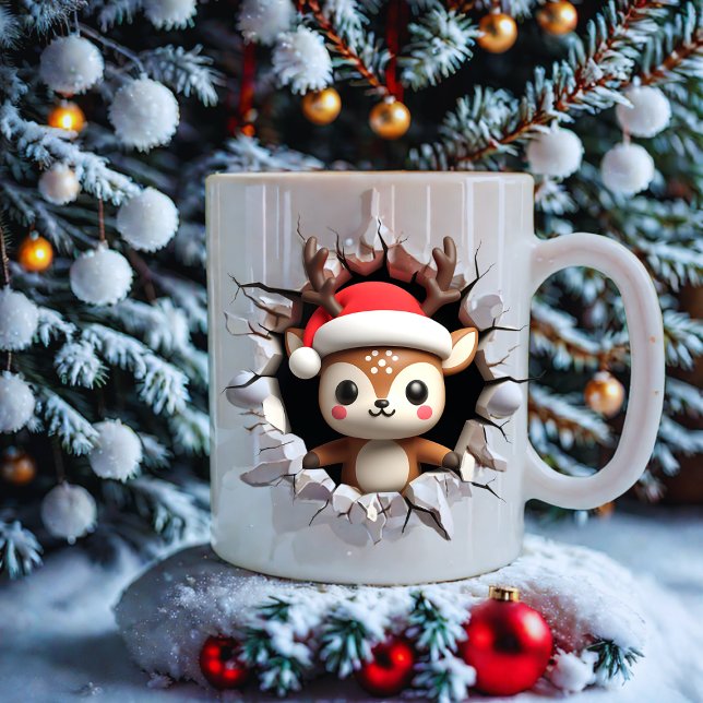 Taza De Café Navidades de reno con Santa Hat (Subido por el creador)
