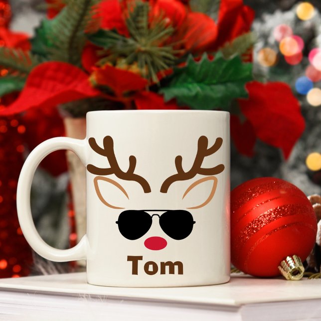 Taza De Café Navidades de reno Guay Sunglass personalizados Mug (Personalised Cool Sunglass Reindeer Christmas Mug
)