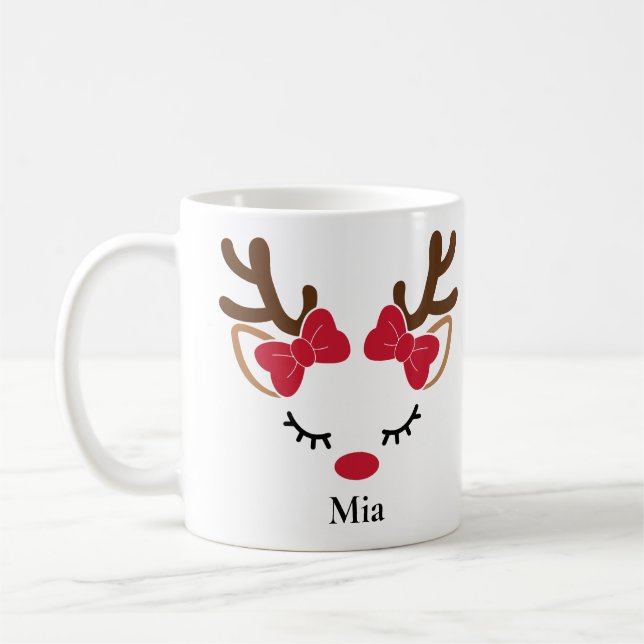 Taza De Café Navidades de renos Chicas de vacas rojas (Izquierda)