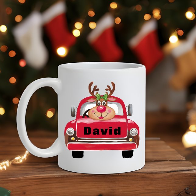 Taza De Café Navidades de renos de camiones rojos de época (Vintage Red Truck Reindeer Christmas Coffee Mug
)