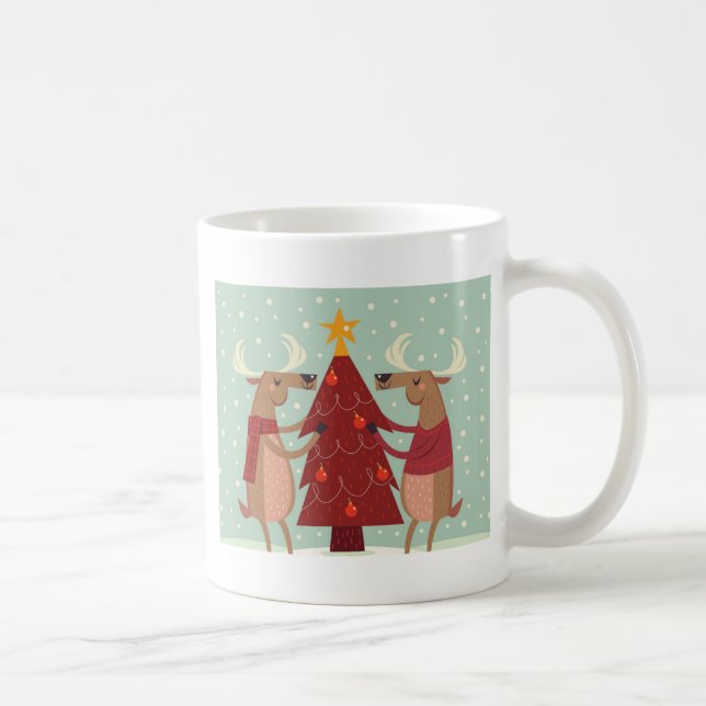 Taza De Café Navidades de renos de época (Derecha)