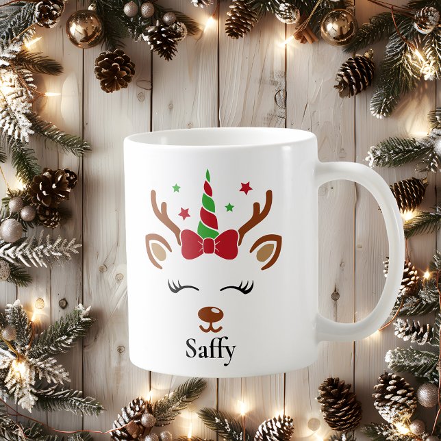 Taza De Café Navidades de renos de unicornio (Cute Unicorn Bow Reindeer Christmas Mug
)
