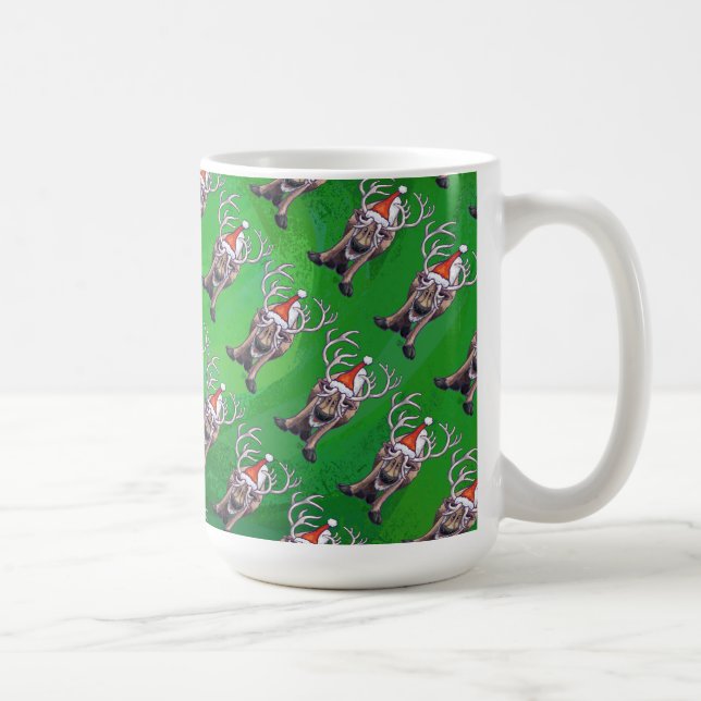 Taza De Café Navidades De Renos En Verde (Derecha)