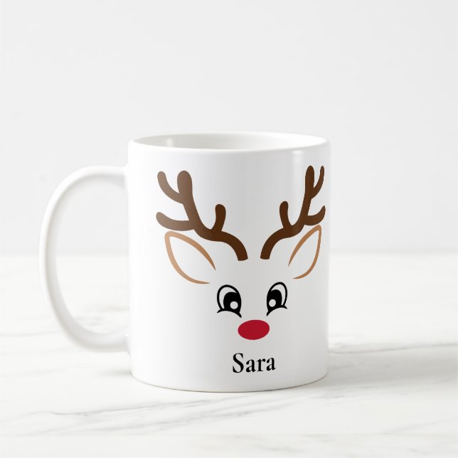 Taza De Café Navidades de renos faciales adorables personalizad (Izquierda)