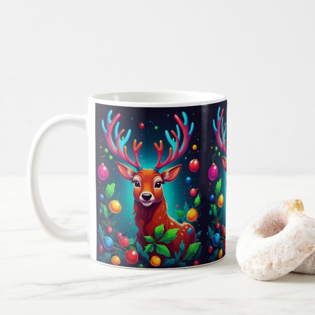 Taza De Café navidades de "renos y balcanes" (Con donut)