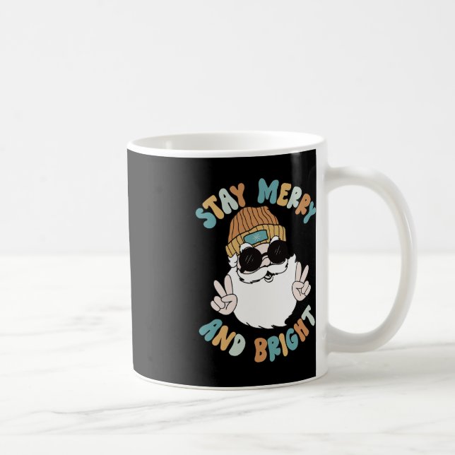 Taza De Café Navidades de Retro Groovy Merry Stay Bright Santa  (Derecha)