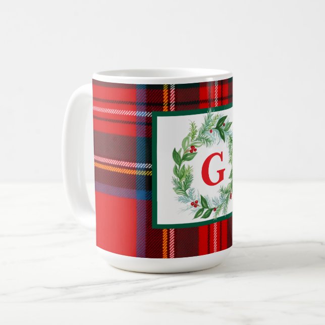 Taza De Café Navidades de Royal Stewart Plaid MONOGRAM (Anverso izquierdo)