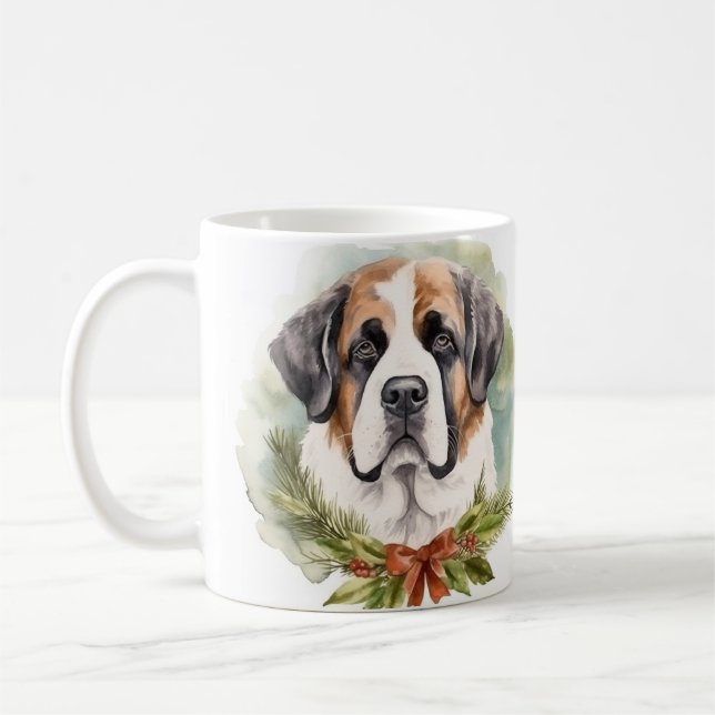 Taza De Café Navidades de San Bernardo Wreath Pup festivo (Izquierda)