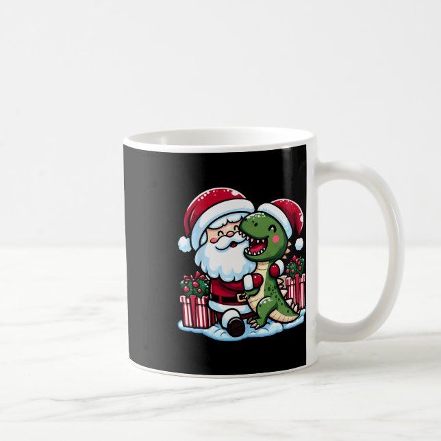 Taza De Café Navidades de Santa Abrazando Dinosaurio De Rex En  (Derecha)